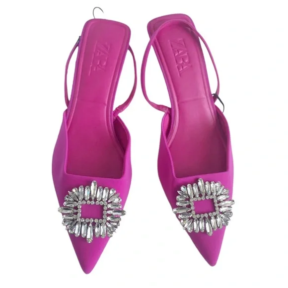 Zara Pink Slingback Heels with Embellishment - Picture 3 of 10